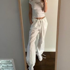 Y2k white cotton cargos with drawstring waist and ankles